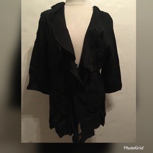 New Willow Black Ruffled Linen Jacket Sz S